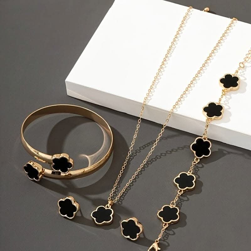 Lucky Flower Jewelry Set – Earrings, Necklace, Bracelet, Bangle