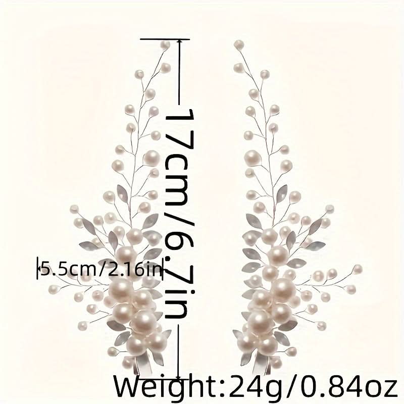 2pcs White Faux Pearl Hair Clips