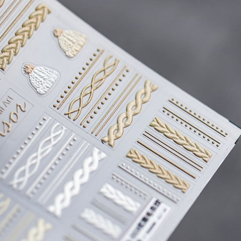 2pcs 5D Embossed Sweater Design Nail Art Stickers