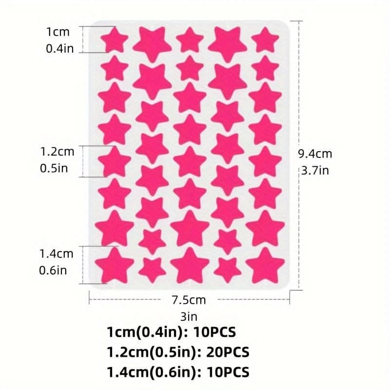 Single Pack of 40 Colorful Star & Heart Acne Patches - Skin-Safe Hydrocolloid Pimple Stickers