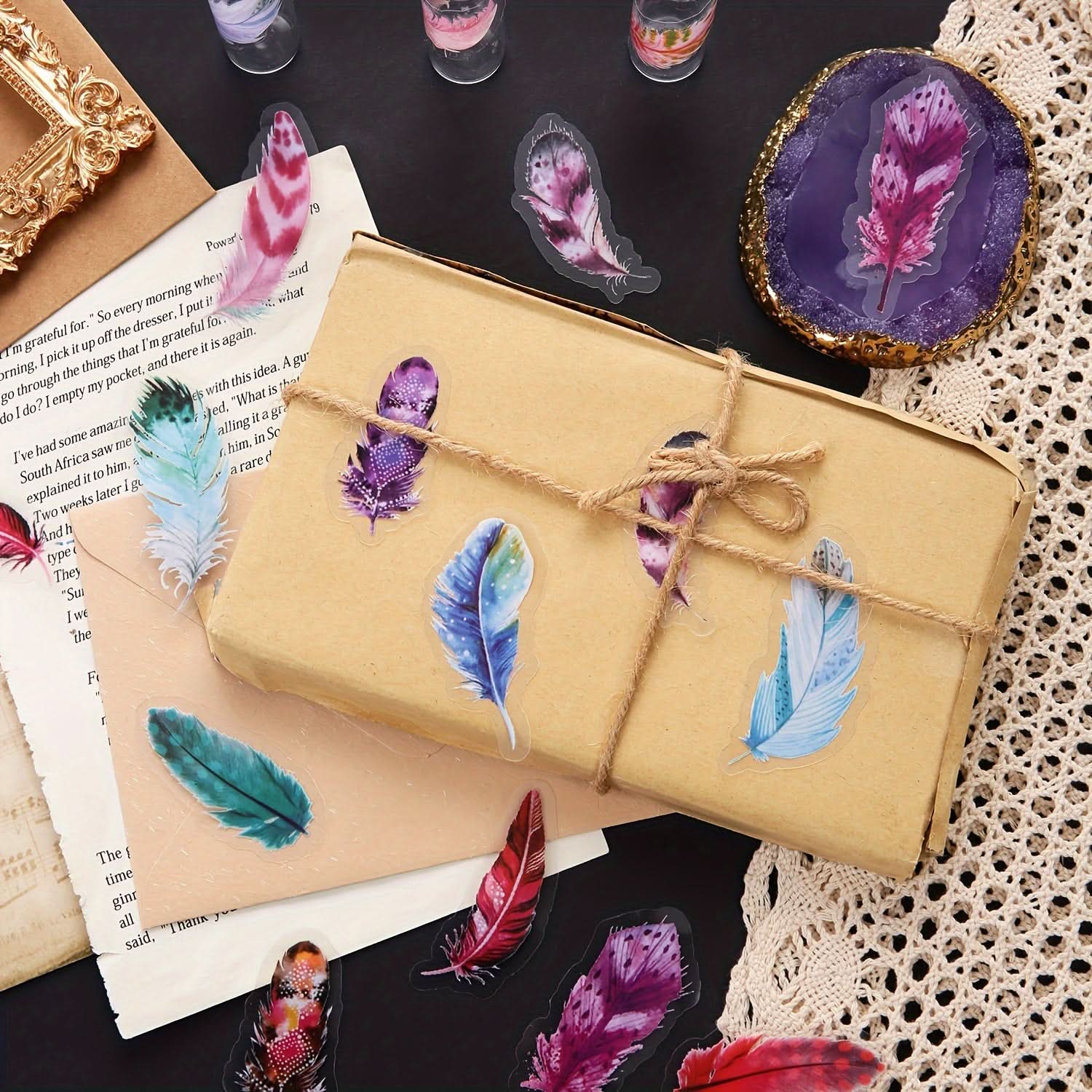 240 Multi-Color Feather Stickers for Crafting