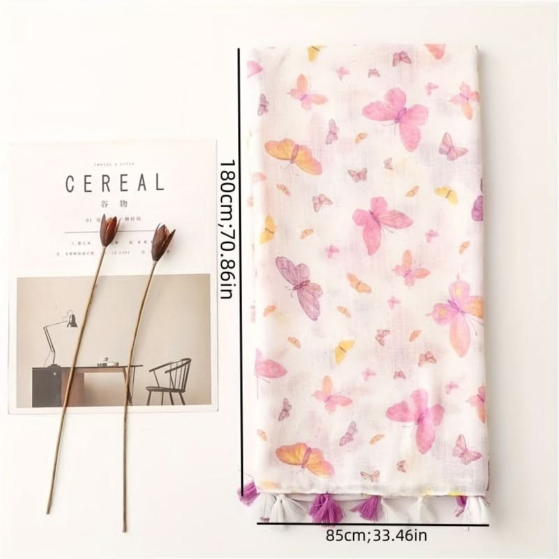 Pink Butterfly Print Scarf for Women