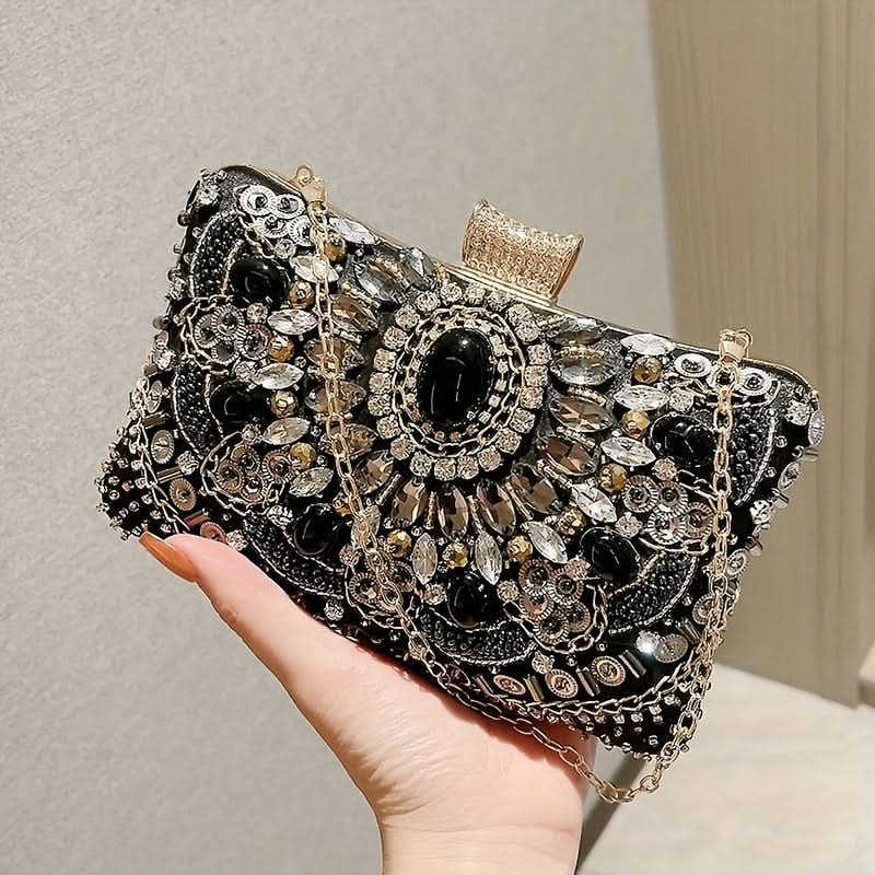 Sparkling Rhinestone Beaded Clutch, Elegant Box Purse