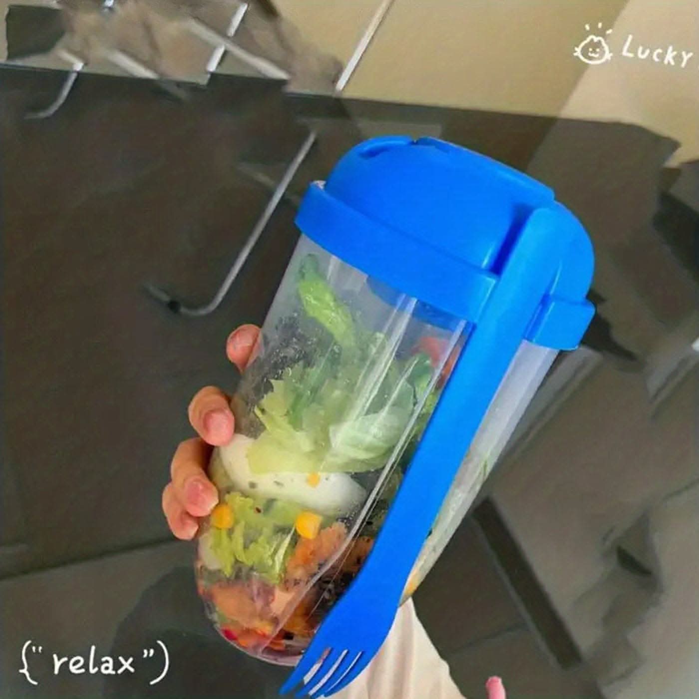 1000ml BPA-Free Salad Shaker Cup with Fork