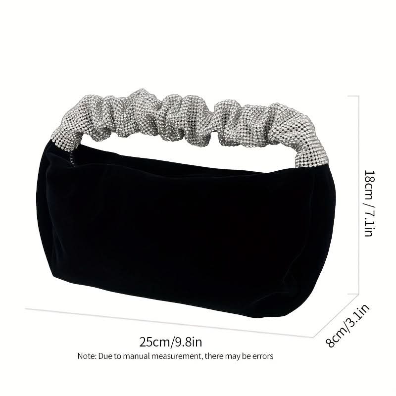 Black Velvet Evening Clutch with Rhinestone Handle