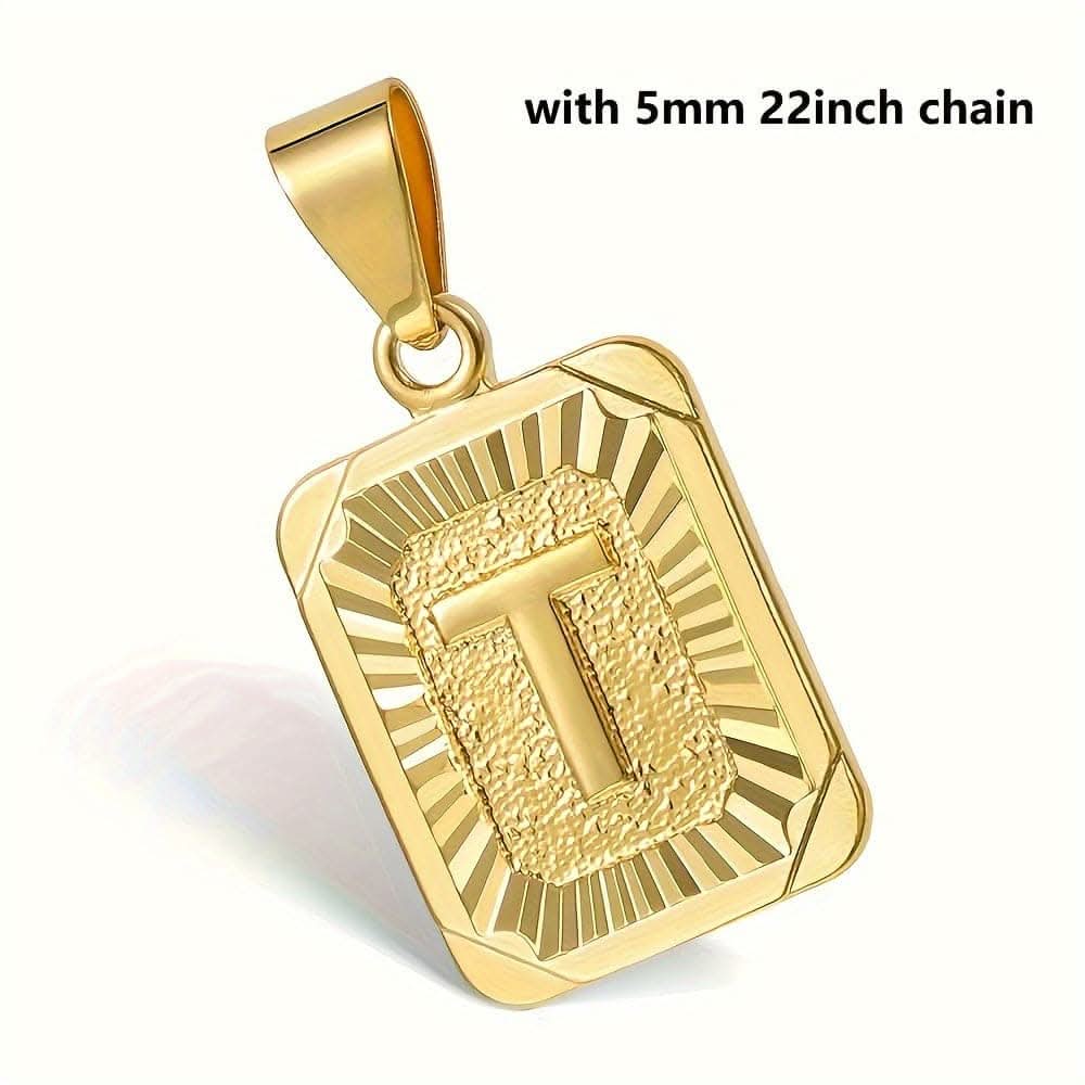 A-Z Pendant Letter Necklace – Stainless Steel Cuban Chain