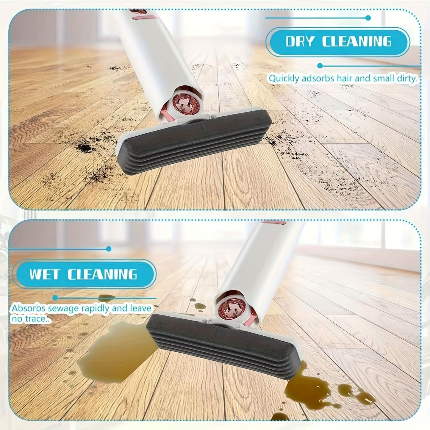 Compact Self-Wringing Mini Mop - Reusable & Absorbent for Home, Car, and Glass