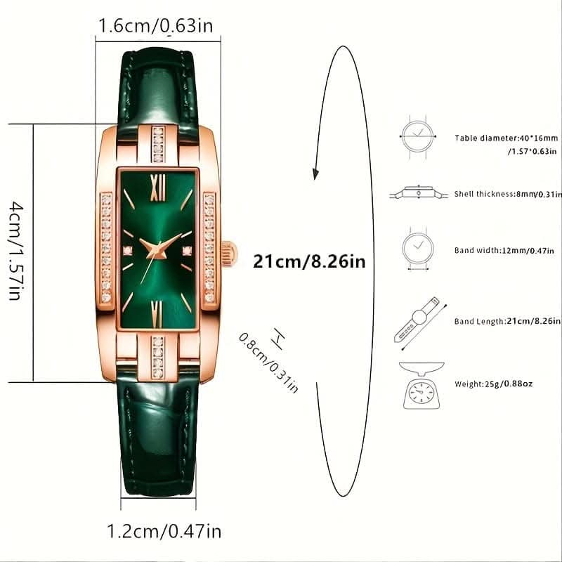 Lady’s Vintage Quartz Watch – Square Dial with Roman Numerals & Rhinestones