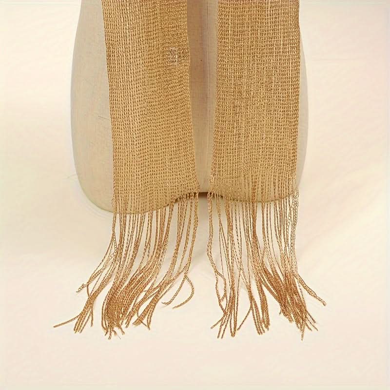 Glittering 3-Piece Metallic Mesh Scarf Set – Golden, Silvery & Black