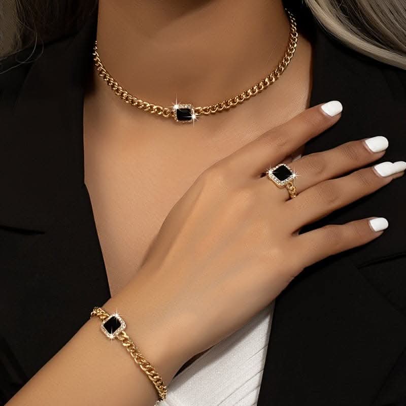 Chic 14k Gold-Plated Jewelry Set – Necklace, Bracelet, Ring