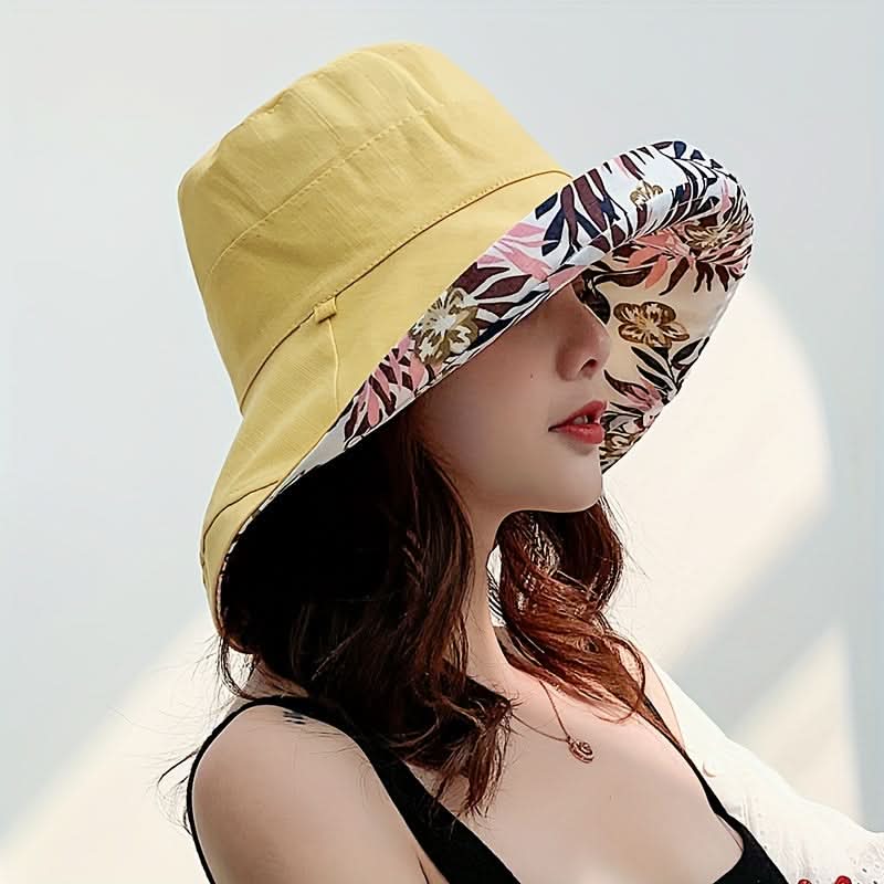 Women’s Reversible Wide Brim Bucket Hat – Floral Print Summer Sun Hat