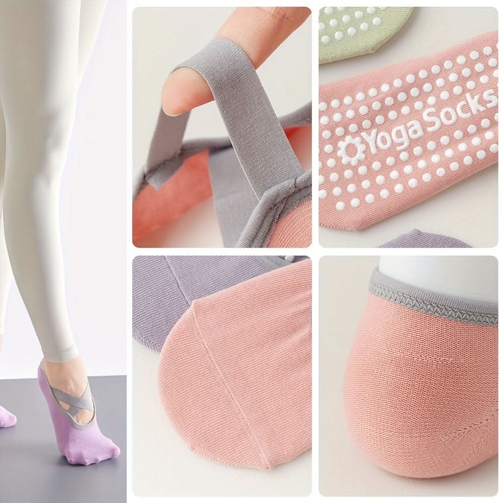 3 Pairs Cross-Strap Yoga Socks - Non-Slip