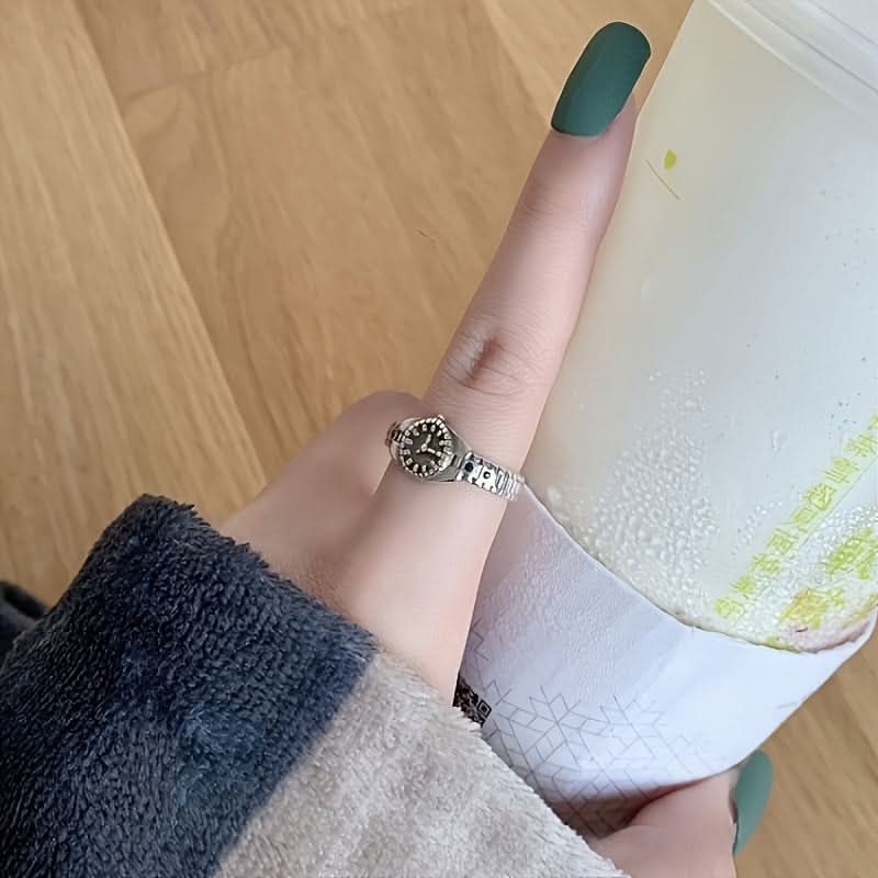 Vintage Watch Design Adjustable Statement Ring