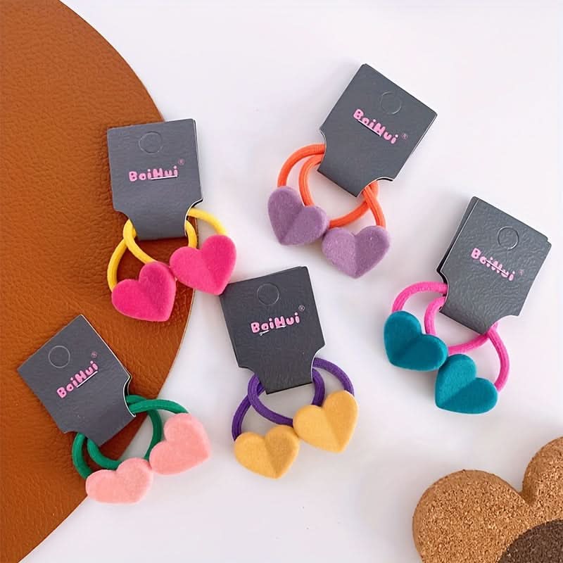 10PCS Heart Velvet Hair Ties for Girls