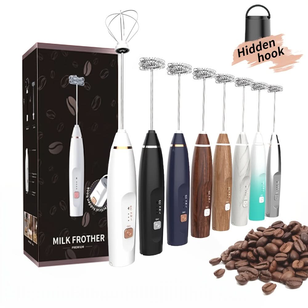 USB Rechargeable Handheld Milk Frother – 3-Speed Adjustable Blender