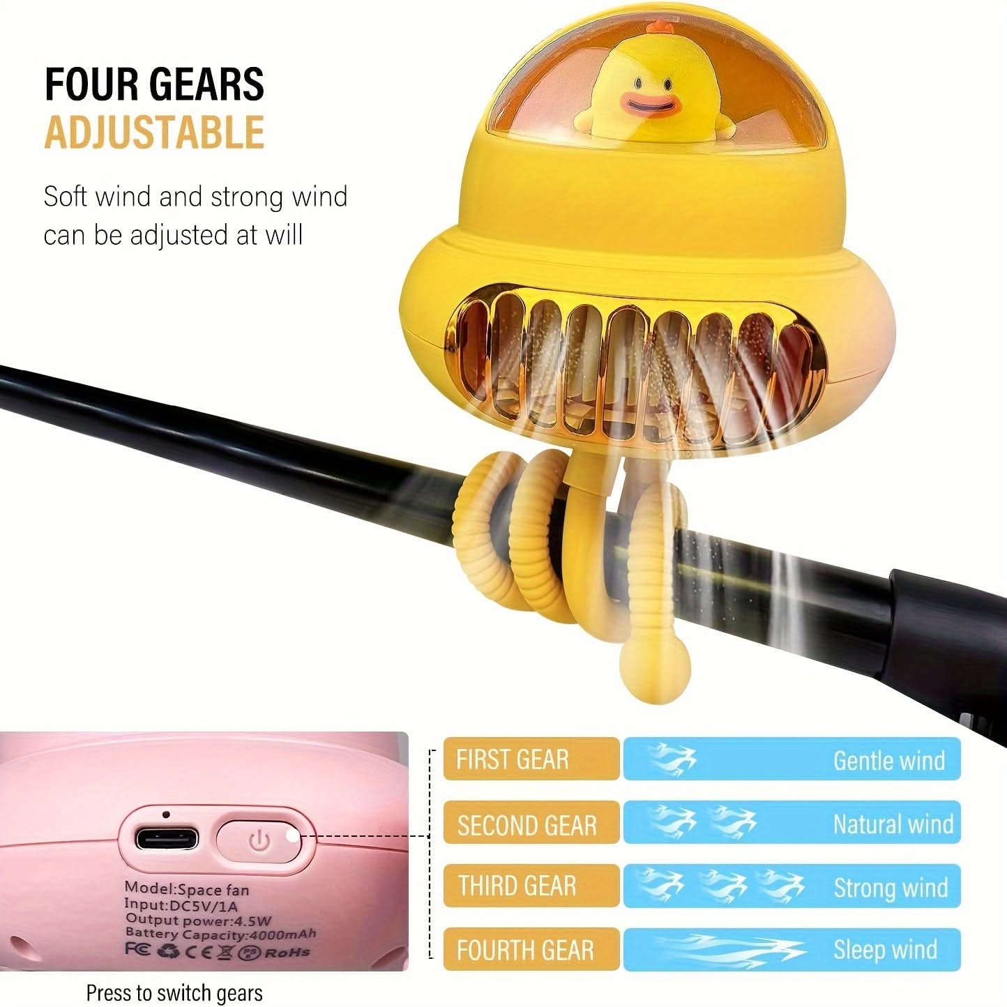Cartoon Octopus Clip-On Fan – USB Rechargeable
