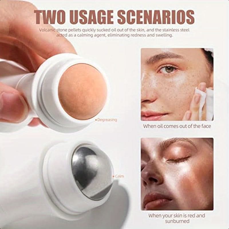 2PCS JPNK Volcanic Oil-Absorbing Face Roller – Reusable Natural Stone Facial Tool for Oily Skin & Massage