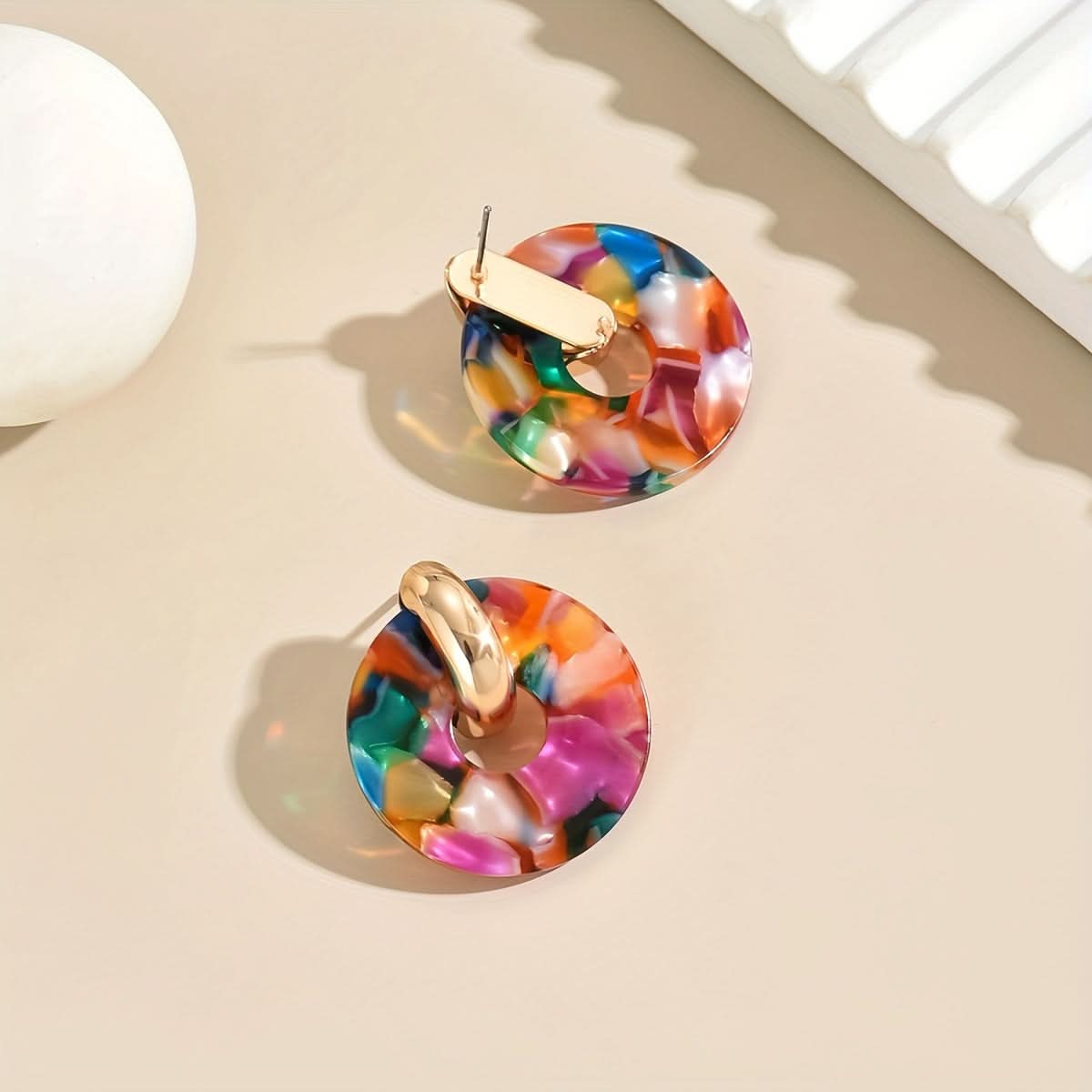 Shimmering Multi-Color Acetate Circle Stud Earrings