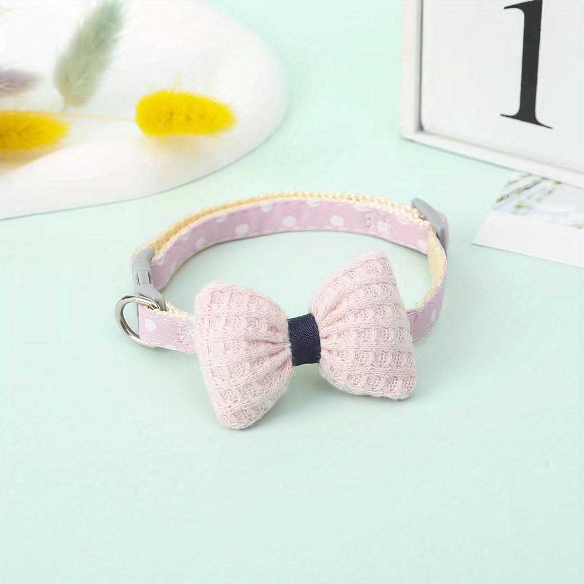 Adjustable Plaid Cat Collar with Bow Tie