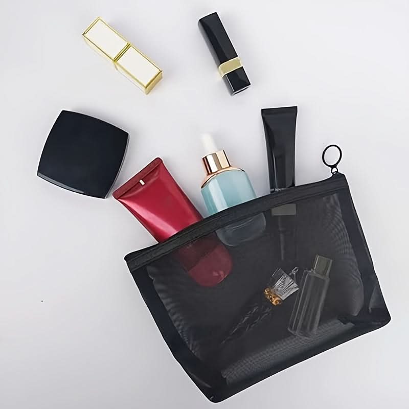 3-Piece Set Nylon Mesh Makeup Bags - Lightweight Travel Organizers