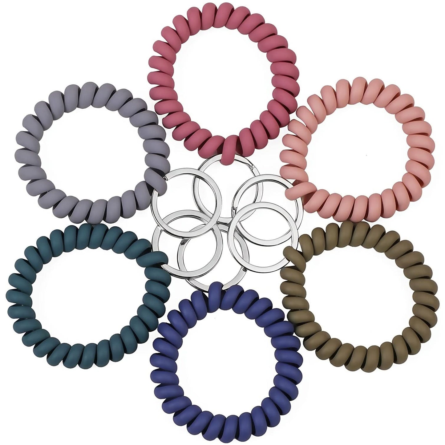 6-Pack Silicone Coil Wristband Keychains – Water-Resistant