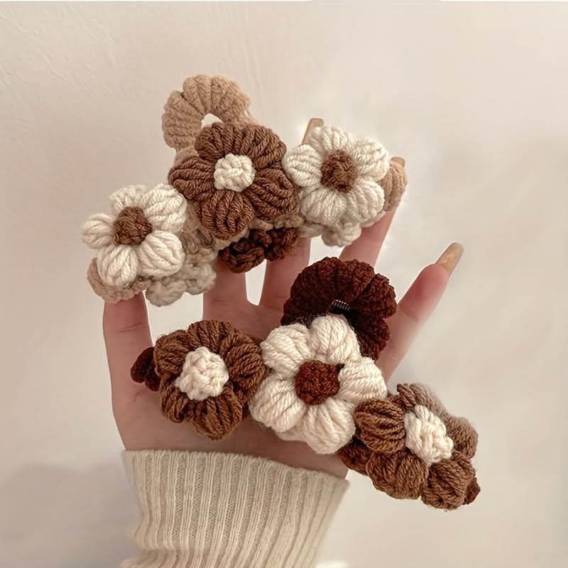 Vintage Flower Hair Claw Clip – Large Knitted Shark Clip for Women