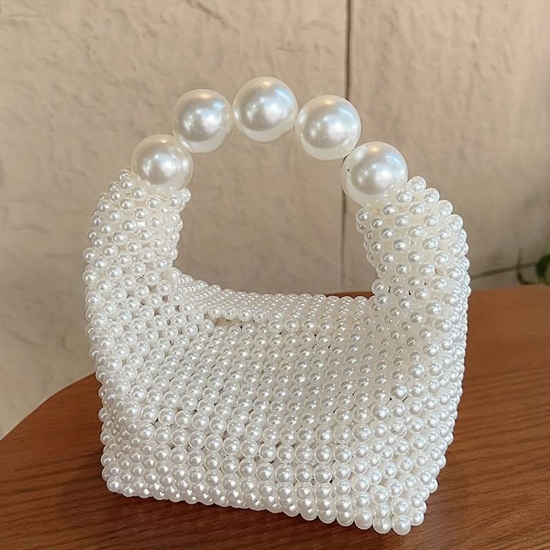 Ivory Pearl Beaded Lightweight Wristlet Clutch