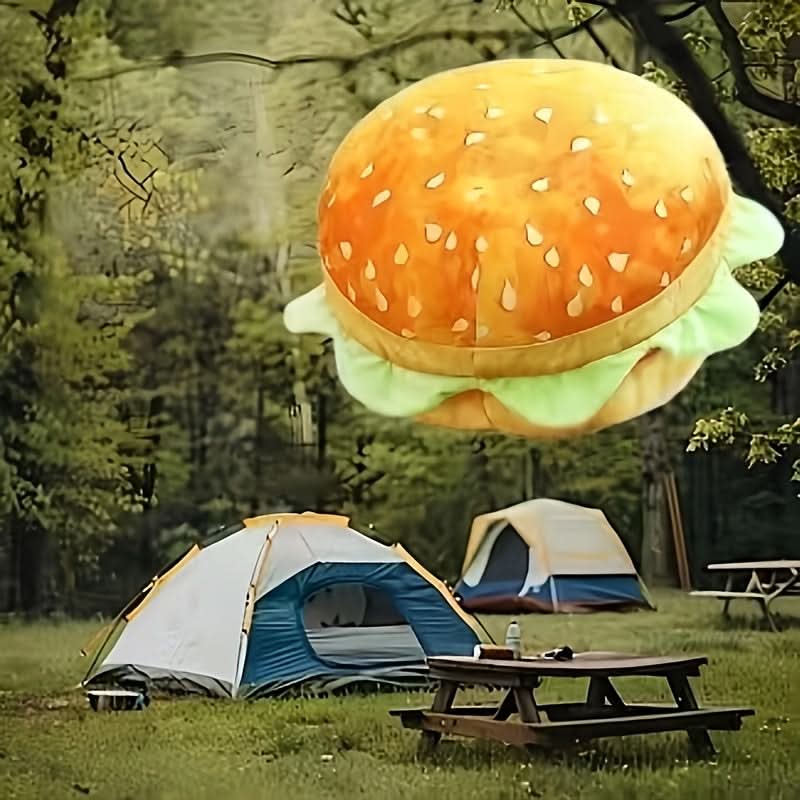 Cute Burger Pillow – Cozy Outdoor Camping Cushion with Zipper