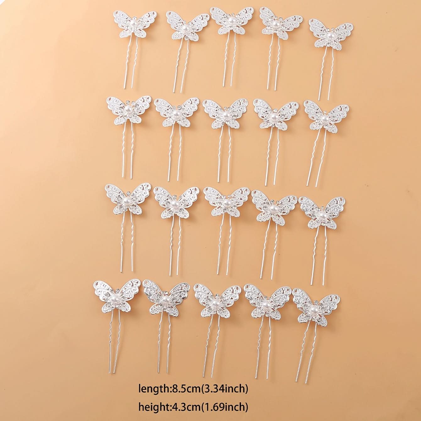 20pcs Rhinestone Pearl Butterfly Hairpins for Wedding