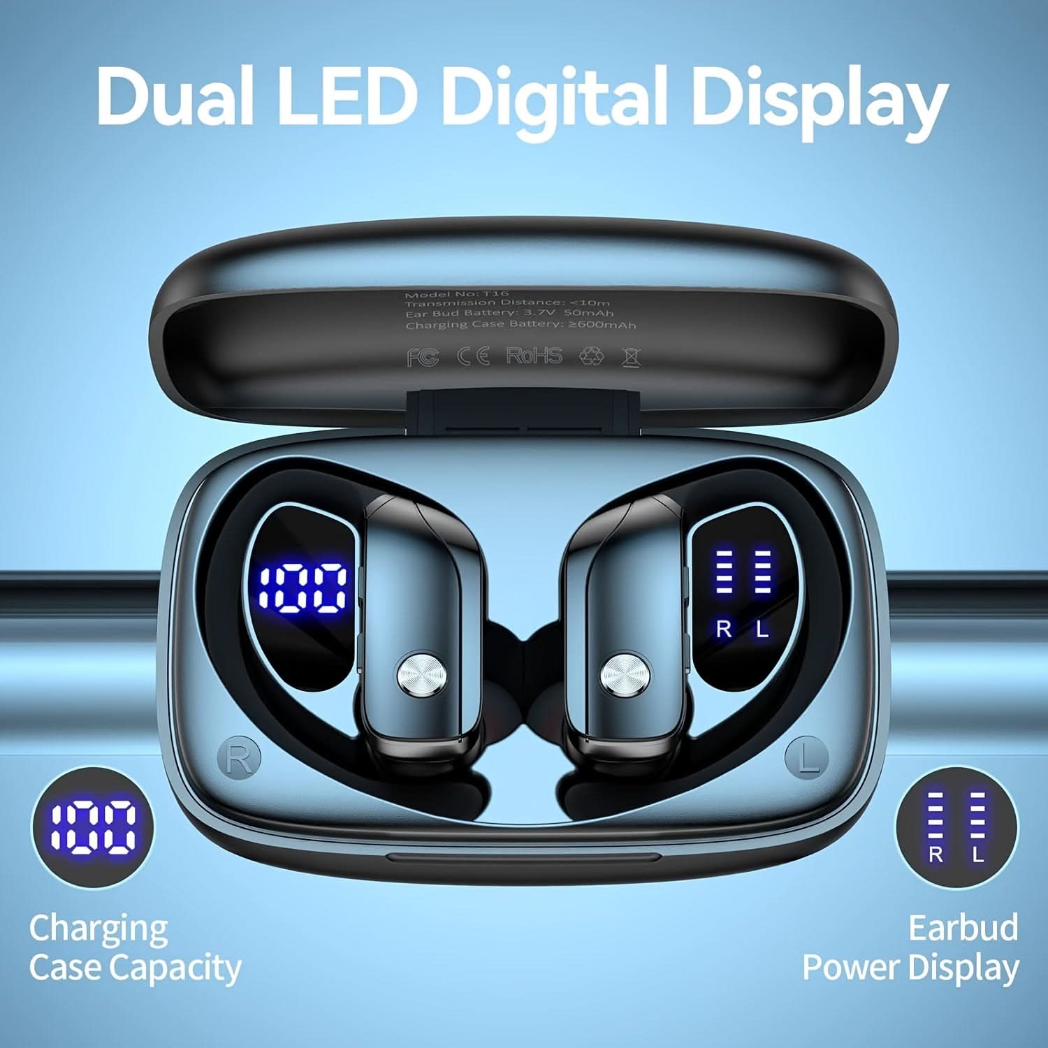 Wireless Earbuds with Ear hooks, In-Ear Stereo Headphones