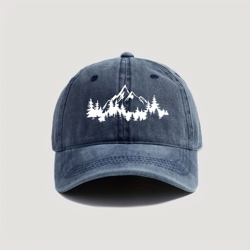 Men’s Distressed Mountain & Forest Print Baseball Cap – Adjustable Lightweight Dad Hat