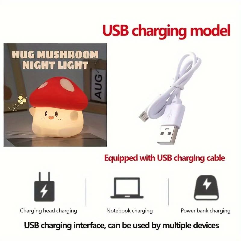 Mushroom Cartoon Night Light, USB Powered