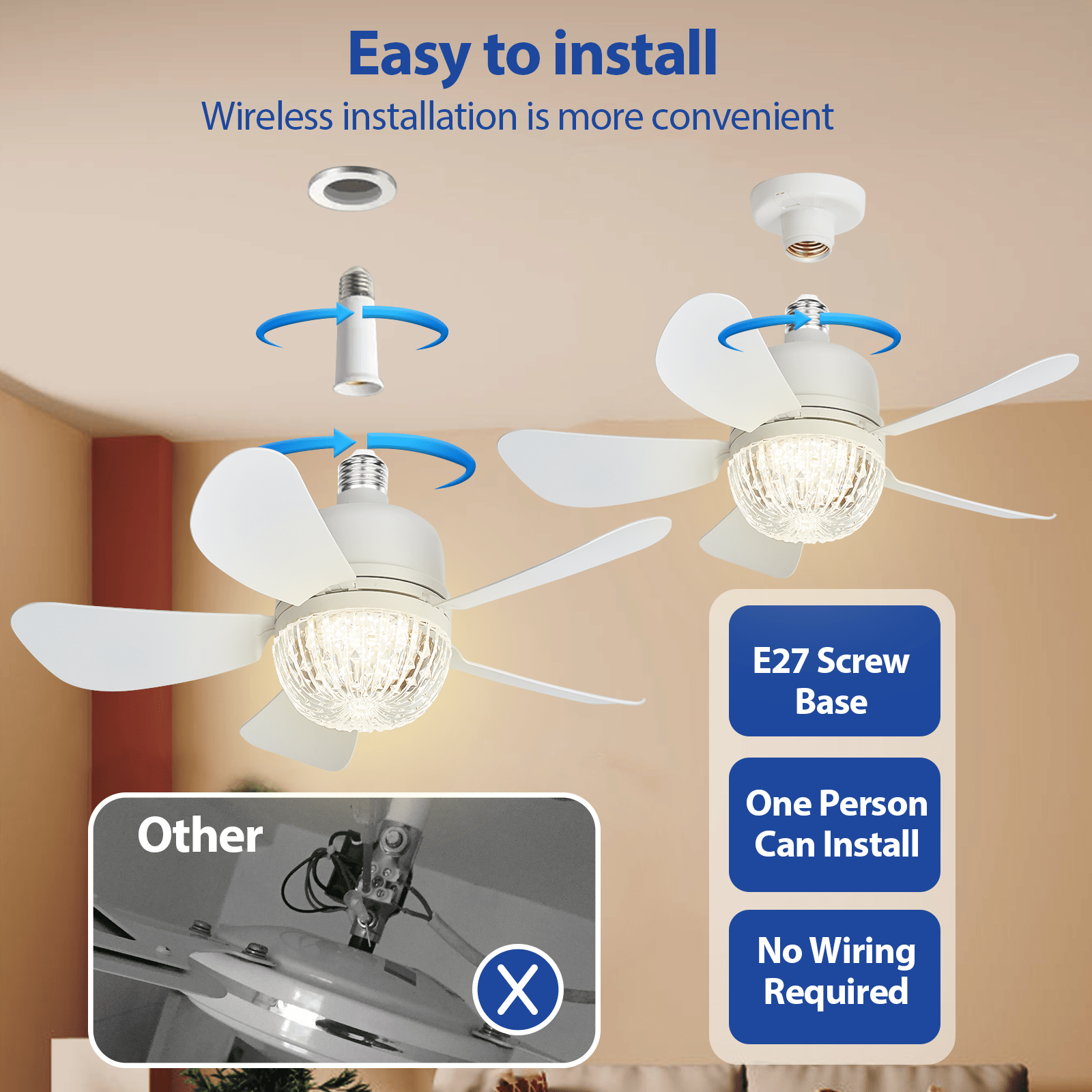 Elegant White LED Ceiling Fan with Remote – 3-Speed