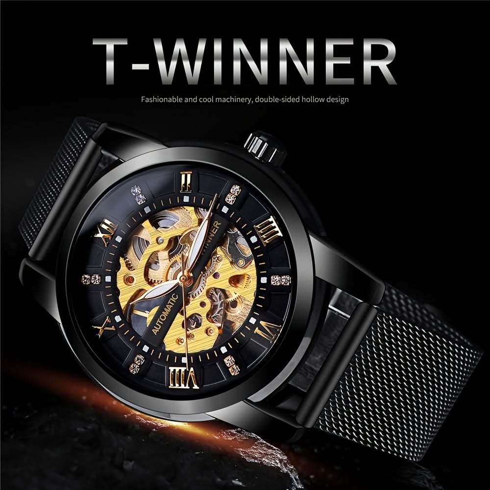 Men’s Rhinestone Mesh Watch- Hollow Dial