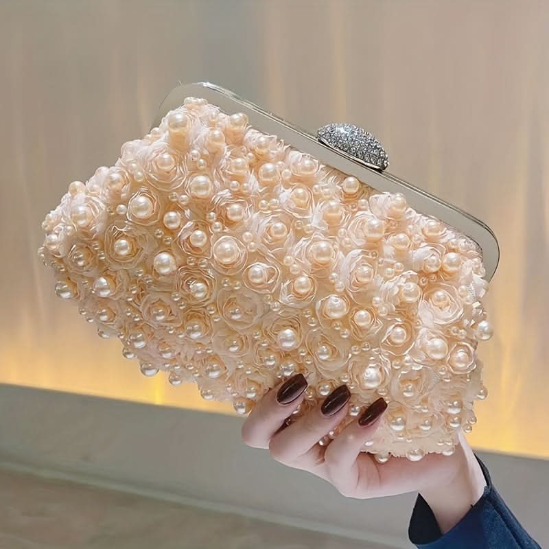 White Pearl Clutch with Floral Embellishments