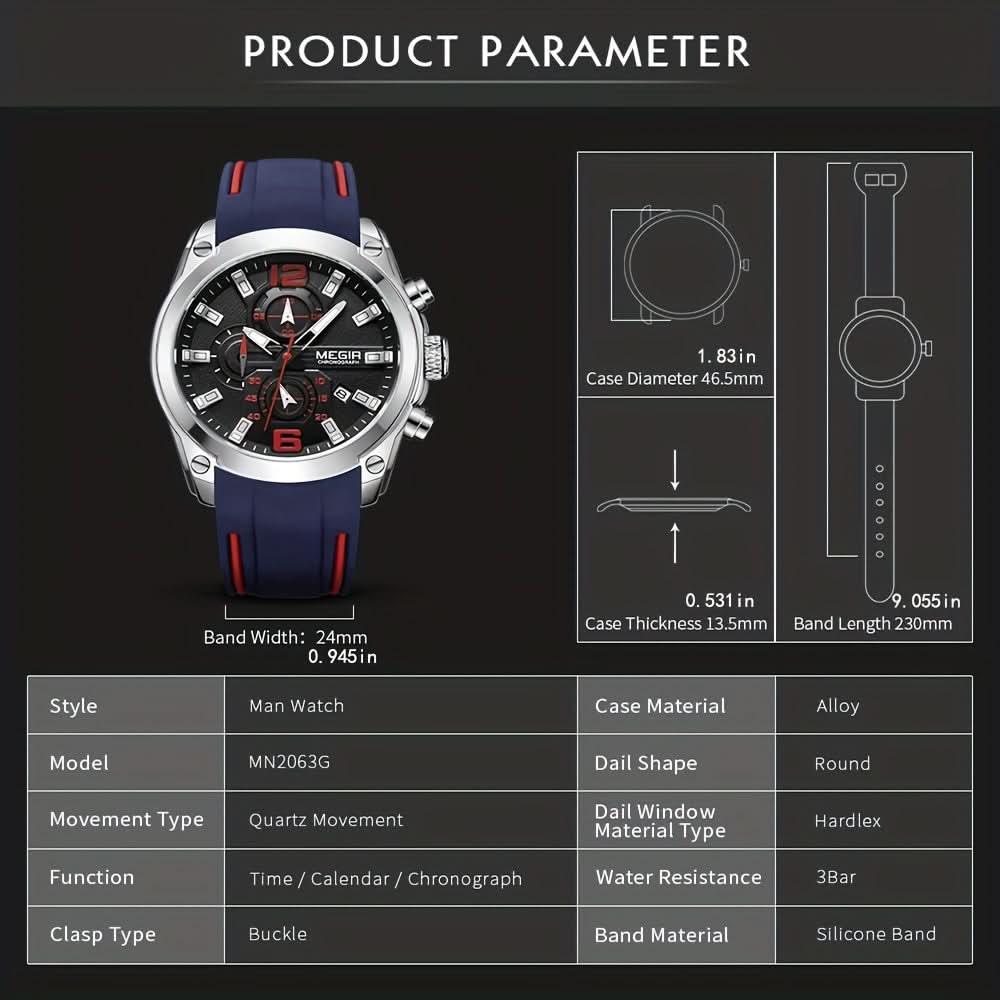 Men's Sports Watch - Luminous Waterproof Silicone Strap