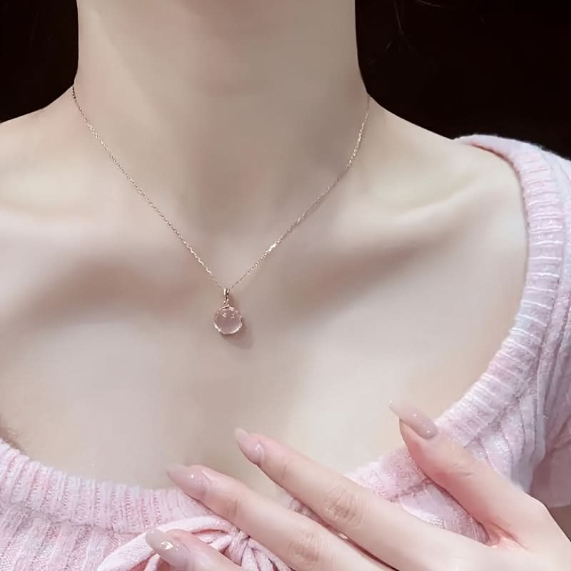 Pink Chalcedony Crystal Pendant Necklace