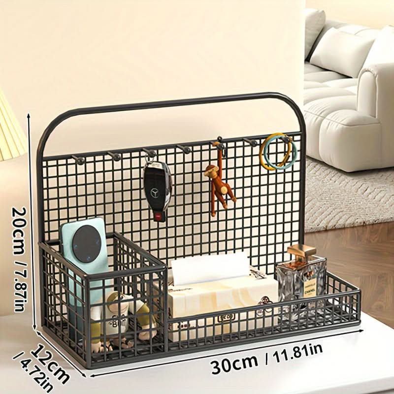 Metal Desk Organizer with Hooks, Compact Multi-Function Storage