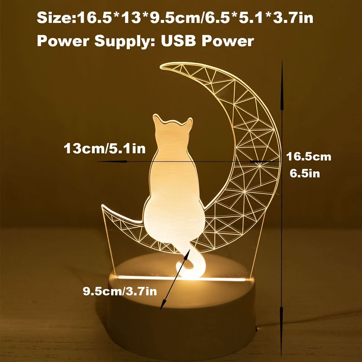 Whimsical 3D Glowing Moon Cat Night Light - USB Powered Table Lamp