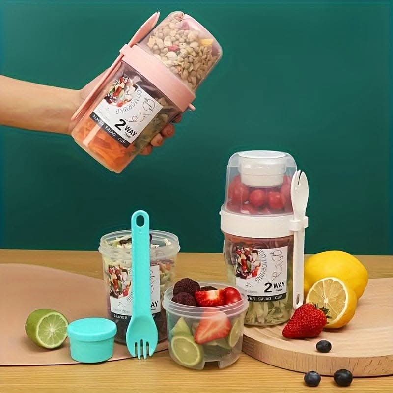 Salad Cup with Fork & Dressing Holder - Portable Salad Container
