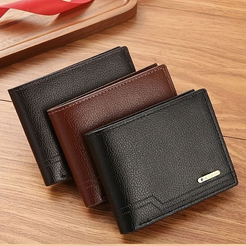 Men's Short Wallet with Money Clip – Casual Lychee Pattern