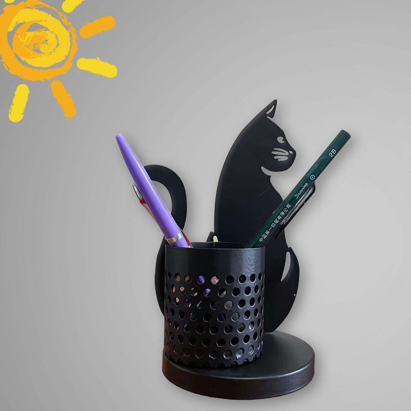 Black Cat Metal Pen Holder – Cute Desk Organizer