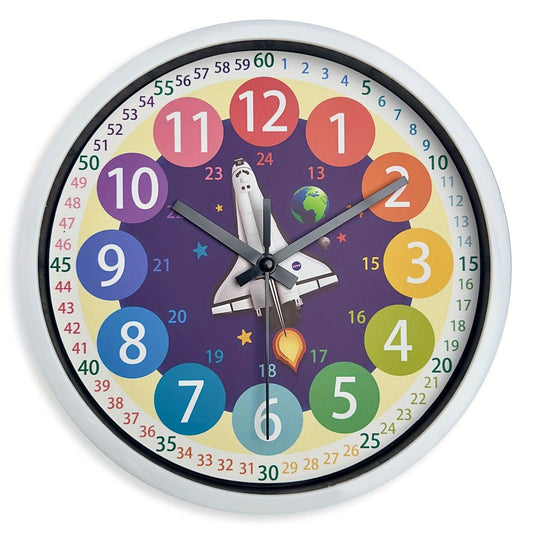 8-Inch Cartoon Rocket Wall Clock - Creative and Colorful