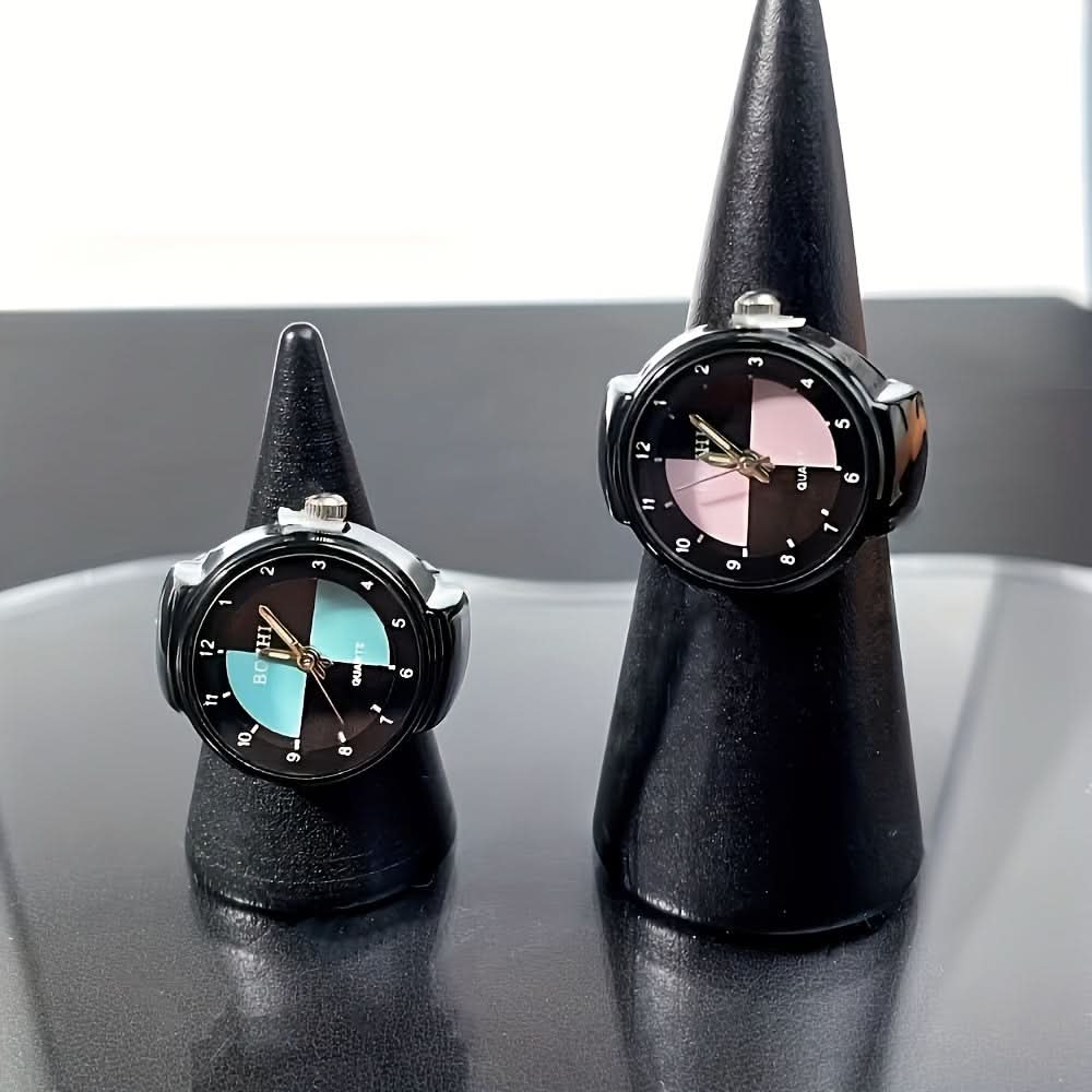Black Quartz Ring Watch – Casual Unisex Digital Finger Watch