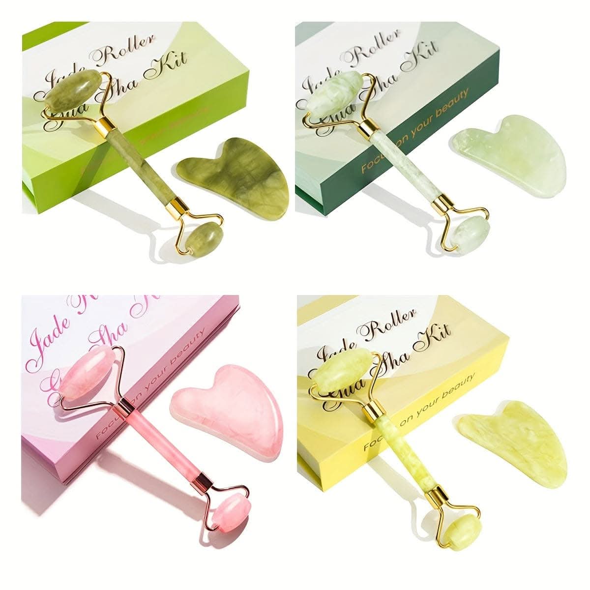 Natural Jade Roller & Gua Sha Set – Quartz Facial Massager