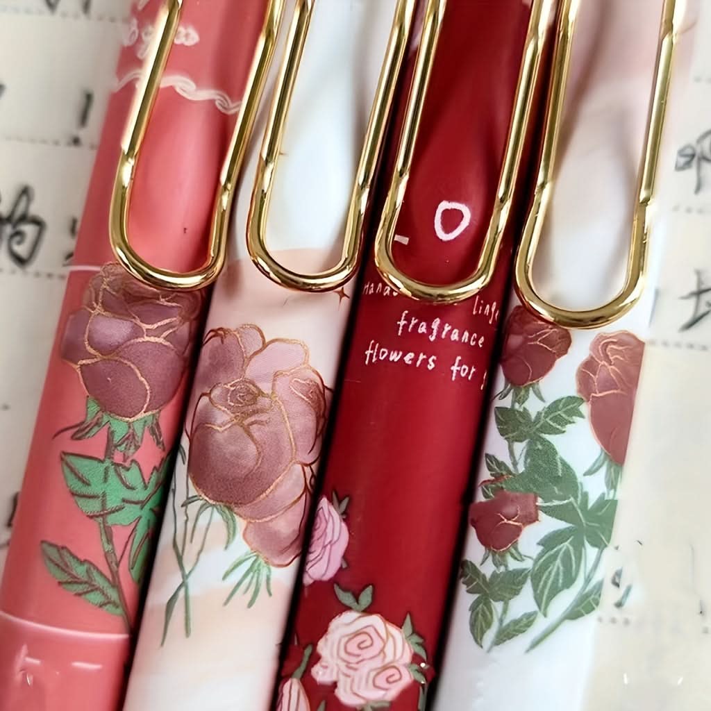 Vintage Rose Retractable Ballpoint Pen Set – Quick Drying