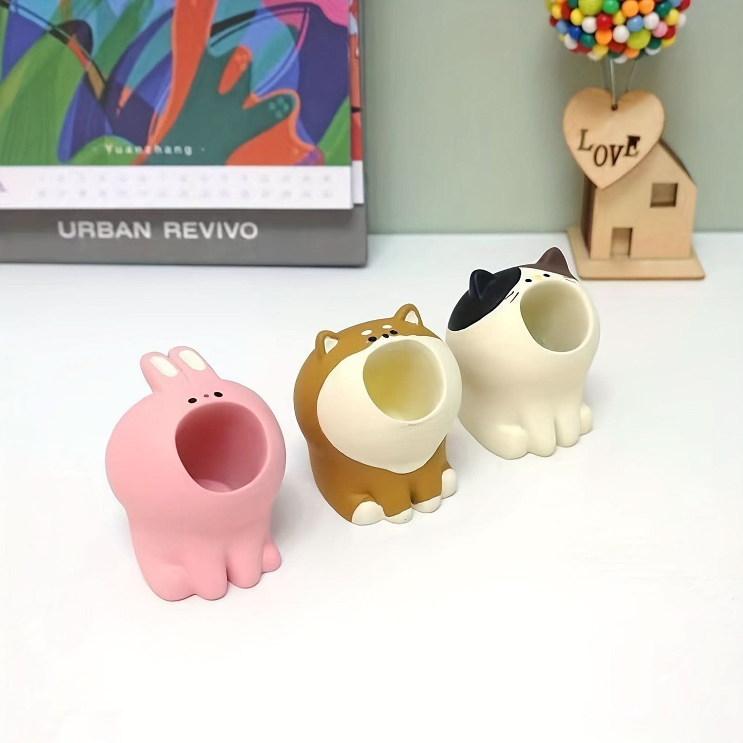Cute Animal Pen & Brush Holder Set