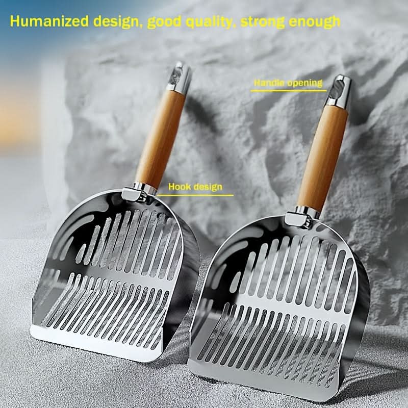 Durable Stainless Steel Pet Poop Scoop – Dual-Sized Holes & Hanging Hook