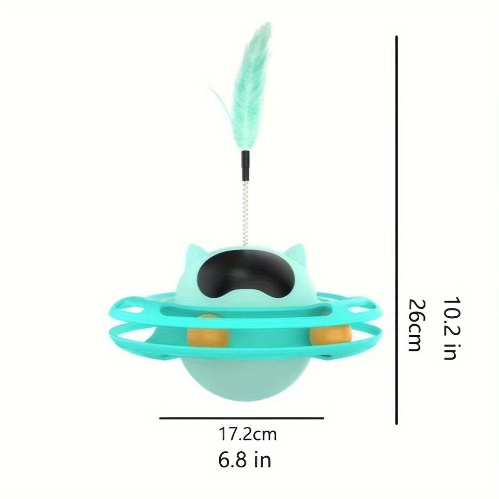 Interactive UFO Cat Toy with Feather Teaser– Non-Tipping Self-Play Pet Toy