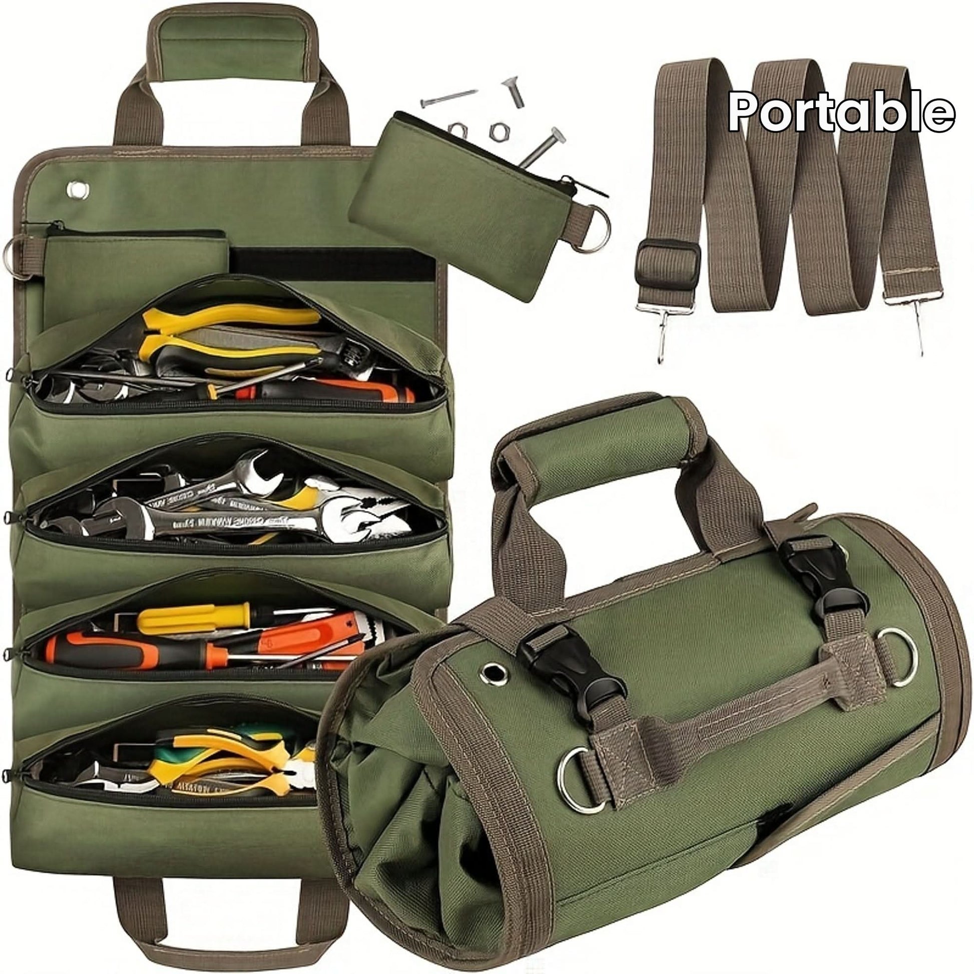 Heavy Duty Roll-Up Tool Bag with Pouches